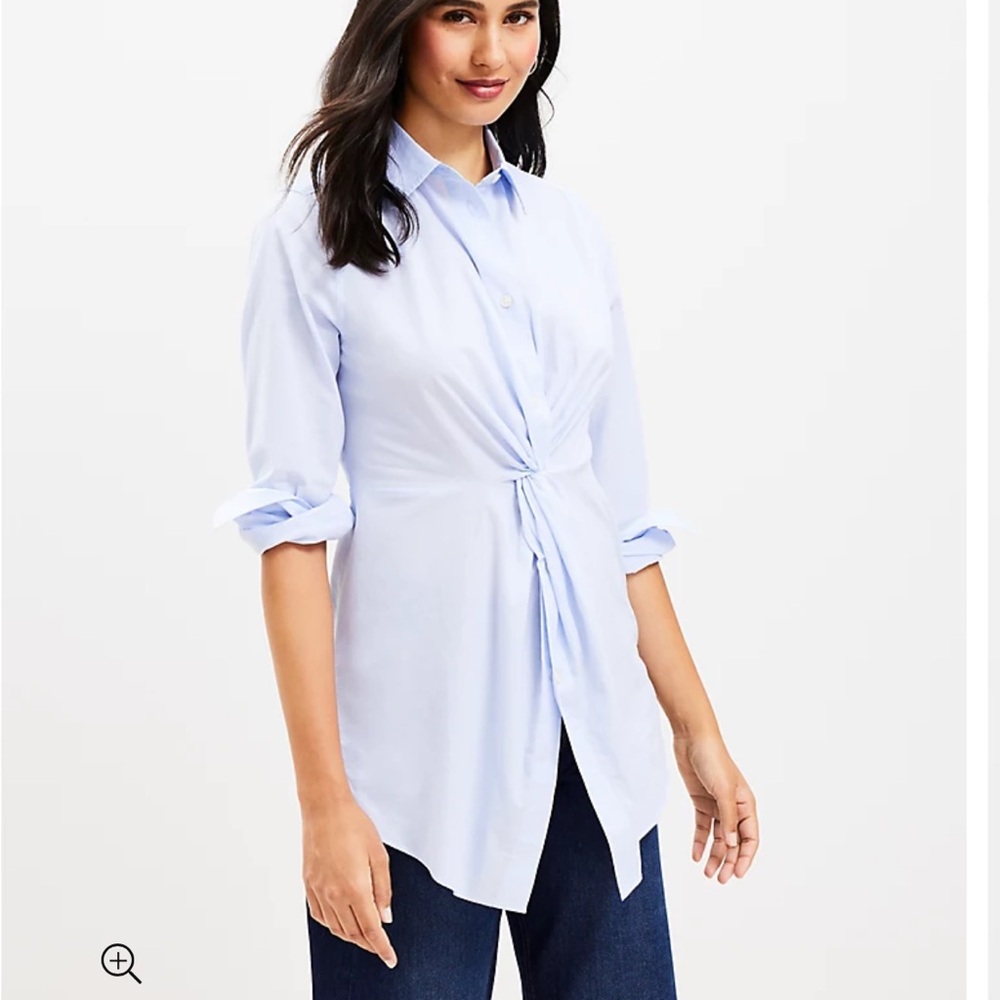 NWT LOFT blue cotton popover tunic with twist and buttons - 14